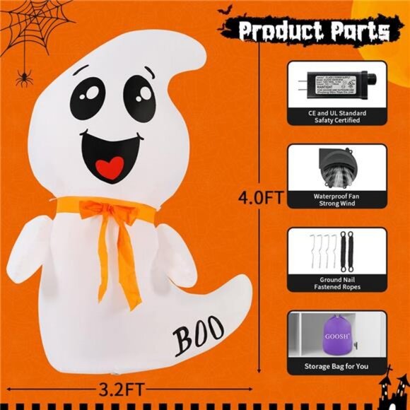 4 FT Halloween Inflatable Cute Ghost Outdoor Decorations Blow Up Yard - Picture 2 of 7